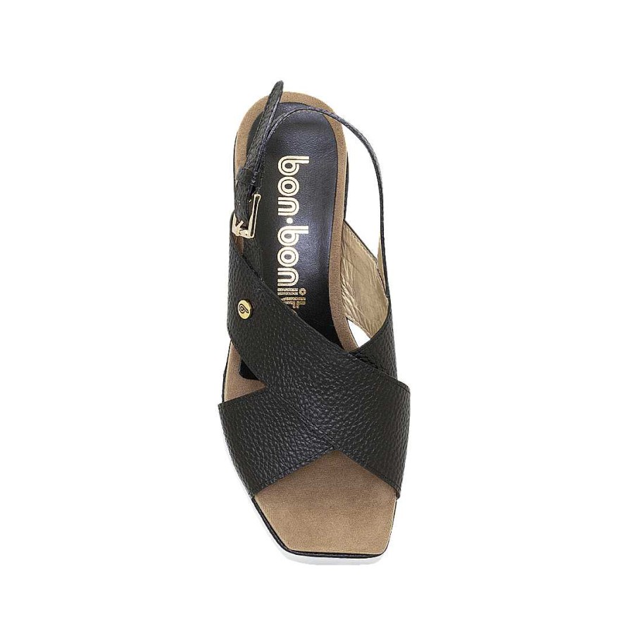 Zapatos Bon-Bonite | Sandalias Color Negro Onix En Cuero