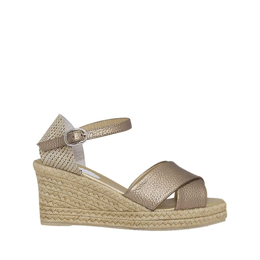 Zapatos Bon-Bonite | Espadrila Con Cuna Color Metal Arena En Cuero Granito