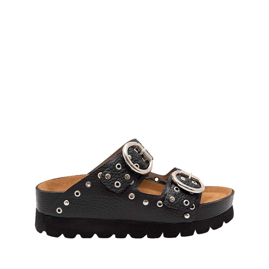 Zapatos Bon-Bonite | Sandalia De Plataforma En Cuero Color Negro Onix