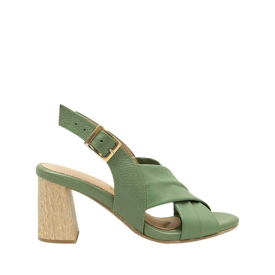 Zapatos Bon-Bonite | Sandalia De Tacon En Cuero Color Verde Sabila