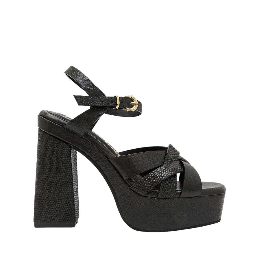 Zapatos Bon-Bonite | Sandalia De Plataforma En Cuero Color Negro Onix