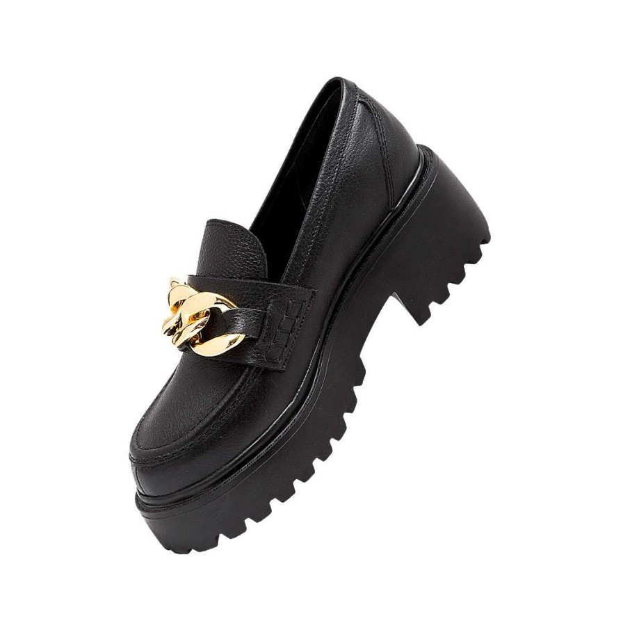 Zapatos Bon-Bonite | Mocasin De Plataforma En Cuero Color Negro Onix