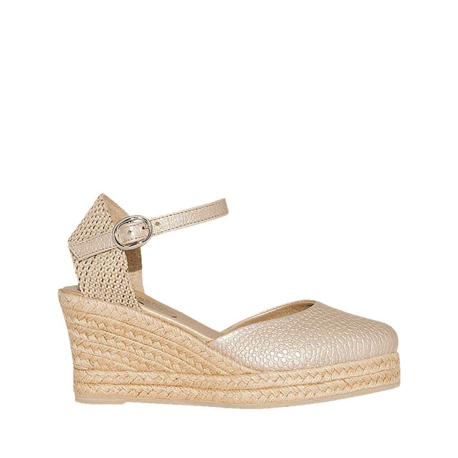 Zapatos Bon-Bonite | Espadrila Con Cuna Color Oro Italiano En Cuero Grabado