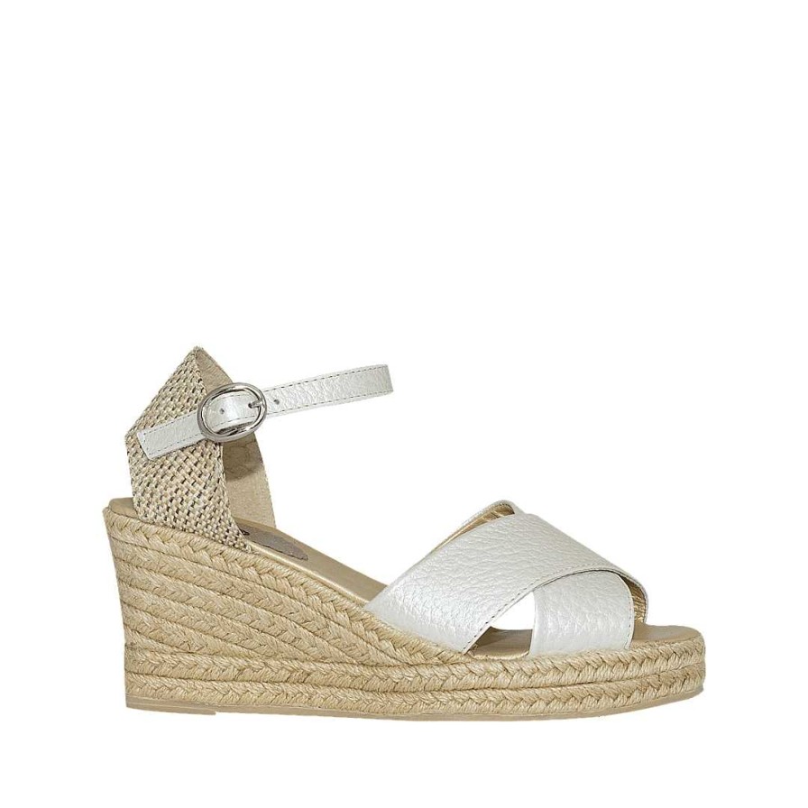 Zapatos Bon-Bonite | Espadrilas En Cuero Color Blanco Metalizado