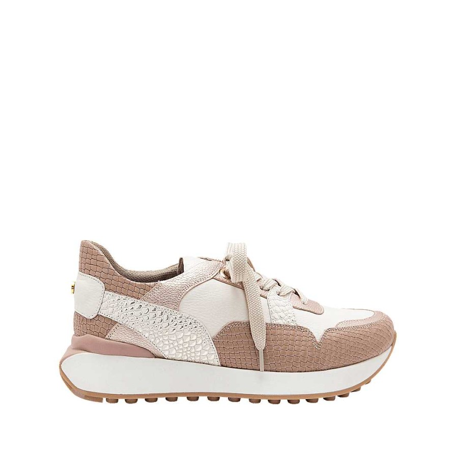 Zapatos Bon-Bonite | Tenis En Cuero Color Blanco Puro Por Rosa Nude