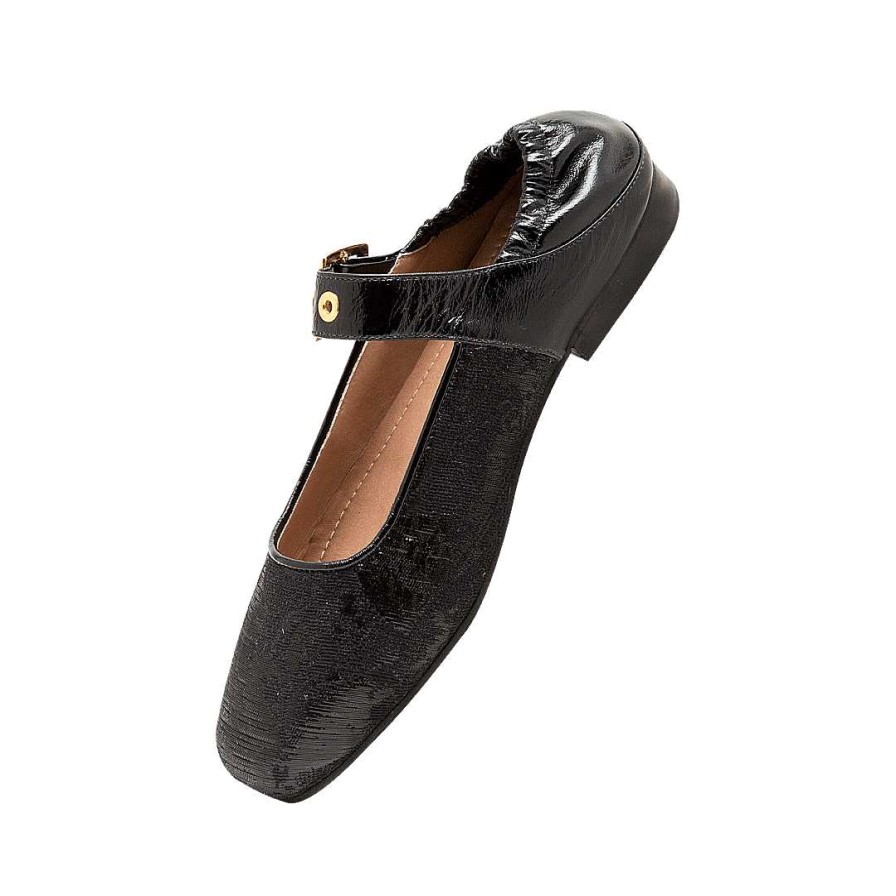 Zapatos Bon-Bonite | Baleta En Cuero Y Textil Color Negro Onix