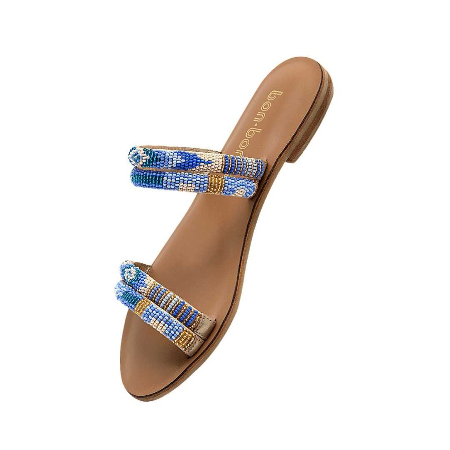 Zapatos Bon-Bonite | Sandalia Tipo Mule En Cuero Color Azul