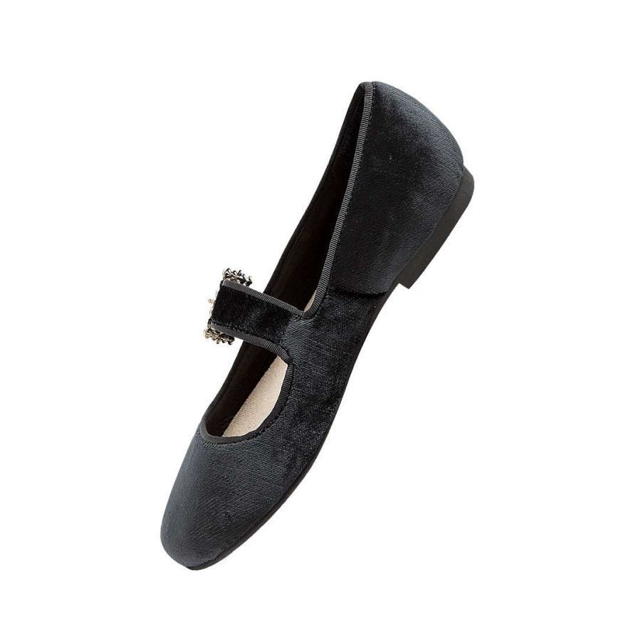 Zapatos Bon-Bonite | Baleta En Terciopelo Color Negro Onix