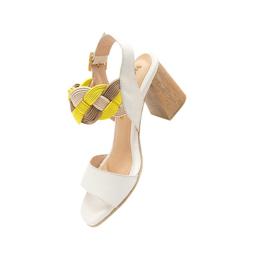 Zapatos Bon-Bonite | Sandalia De Tacon En Cuero Color Blanco Crema