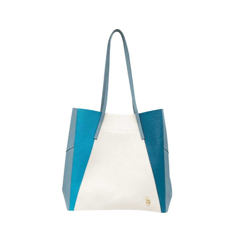 Bolsos Bon-Bonite | Cartera En Cuero Color Concha Por Hortensia Y Azul Cobalto