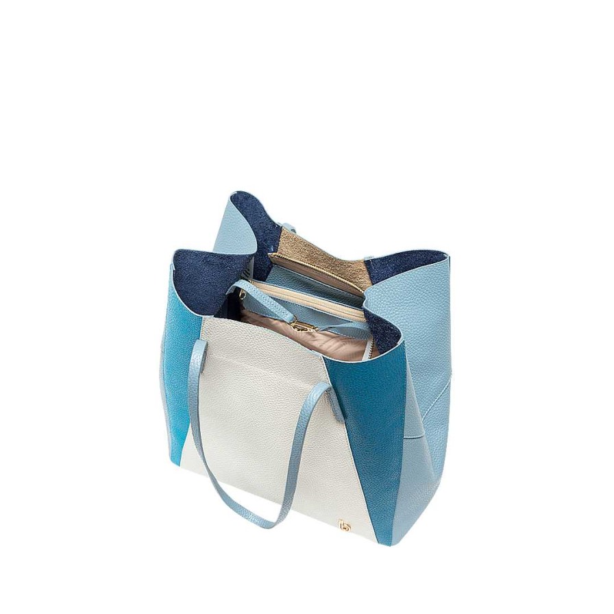 Bolsos Bon-Bonite | Cartera En Cuero Color Concha Por Hortensia Y Azul Cobalto