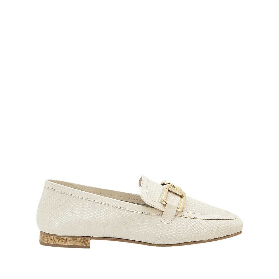 Zapatos Bon-Bonite | Mocasin En Cuero Color Blanco Crema