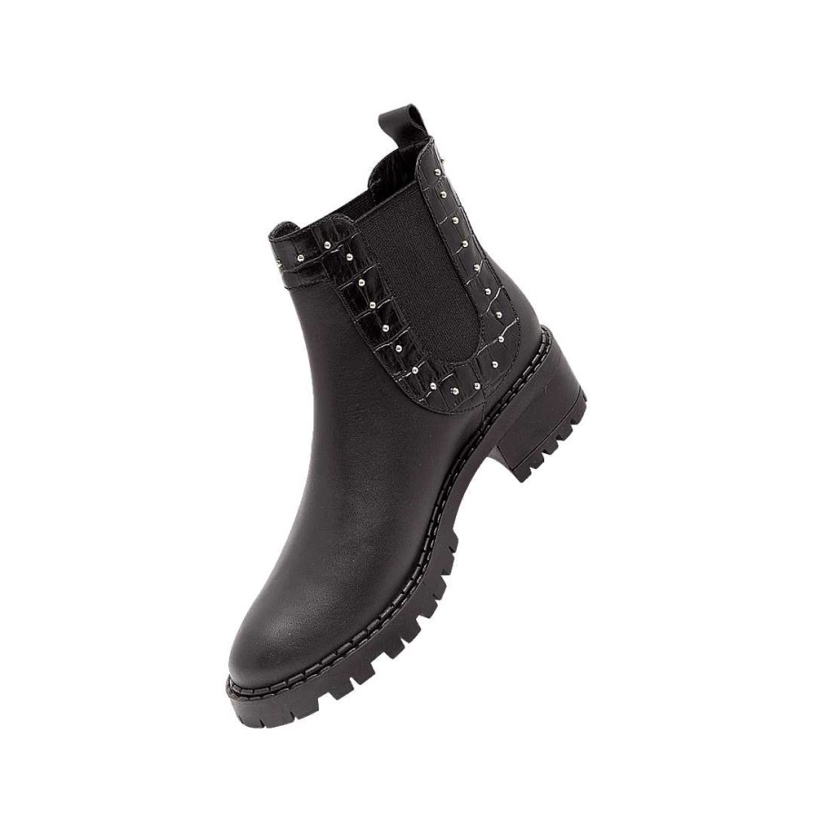 Zapatos Bon-Bonite | Botin Chelsea En Cuero Color Negro Onix