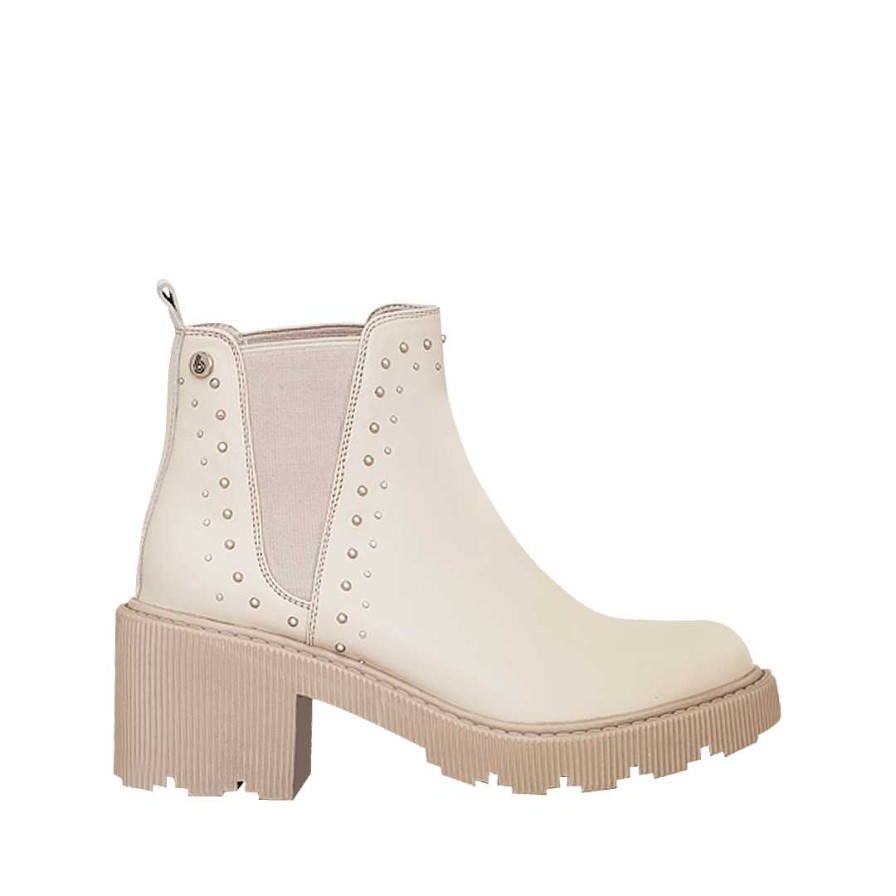 Zapatos Bon-Bonite | Botines Chelsea Track Color Blanco Crema