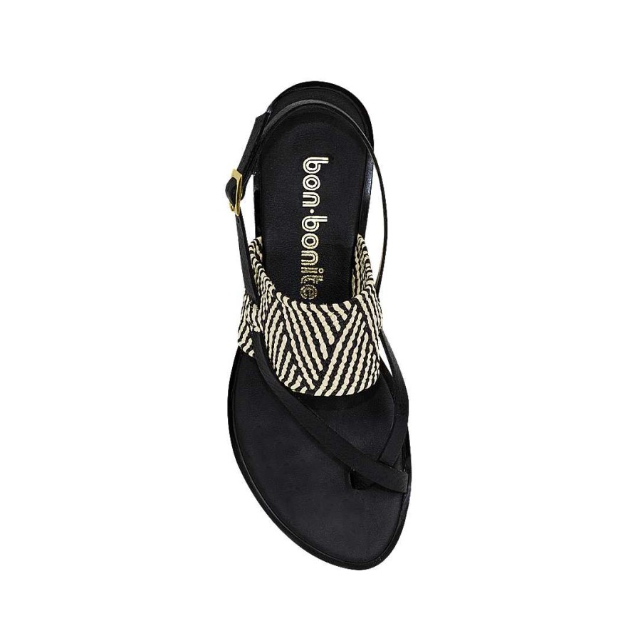 Zapatos Bon-Bonite | Sandalia Color Negro Onix En Cuero Con Detalle Artesanal