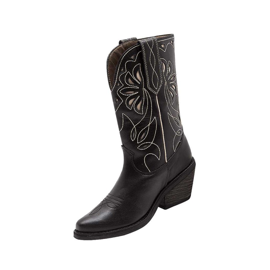 Zapatos Bon-Bonite | Botas Texanas En Cuero Color Negro Onix