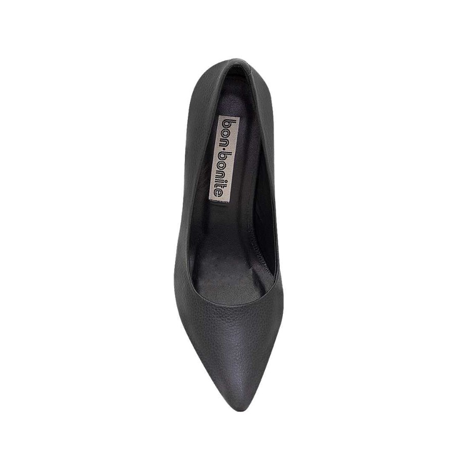 Zapatos Bon-Bonite | Tacones Color Negro Onix En Cuero