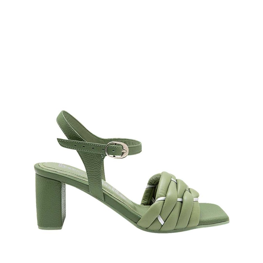 Zapatos Bon-Bonite | Sandalia De Tacon En Cuero Color Verde Sabila