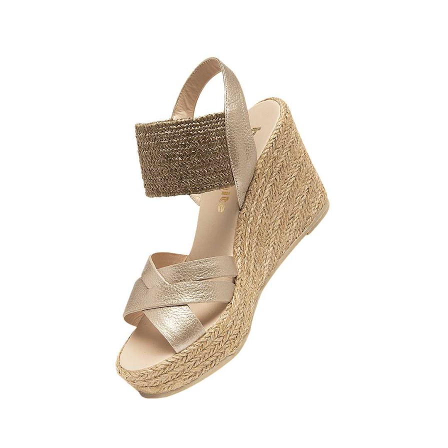 Zapatos Bon-Bonite | Espadrila En Cuero Color Metal Arena