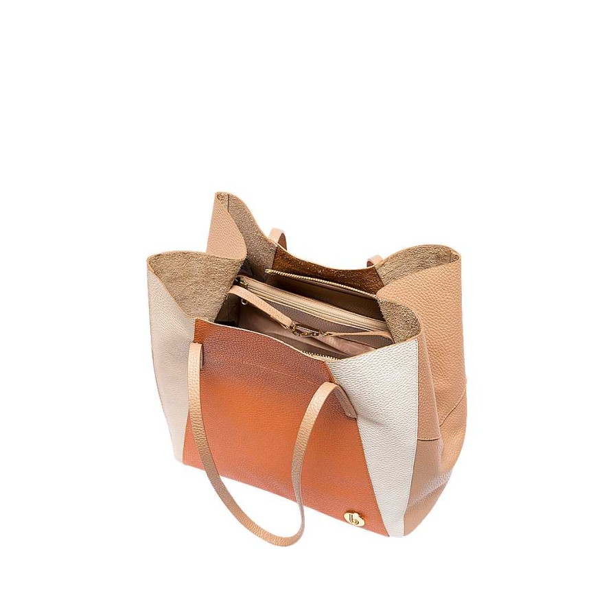 Bolsos Bon-Bonite | Cartera En Cuero Color Sandal Por Capuccino Y Caqui