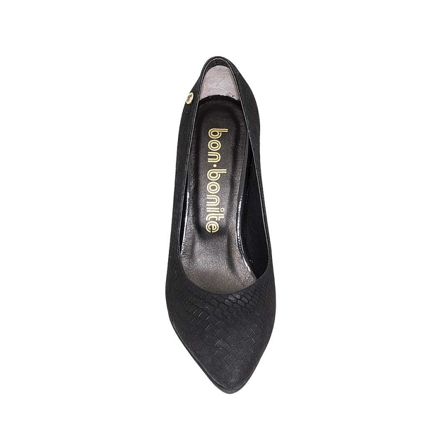 Zapatos Bon-Bonite | Stilettos Color Negro Onix En Cuero