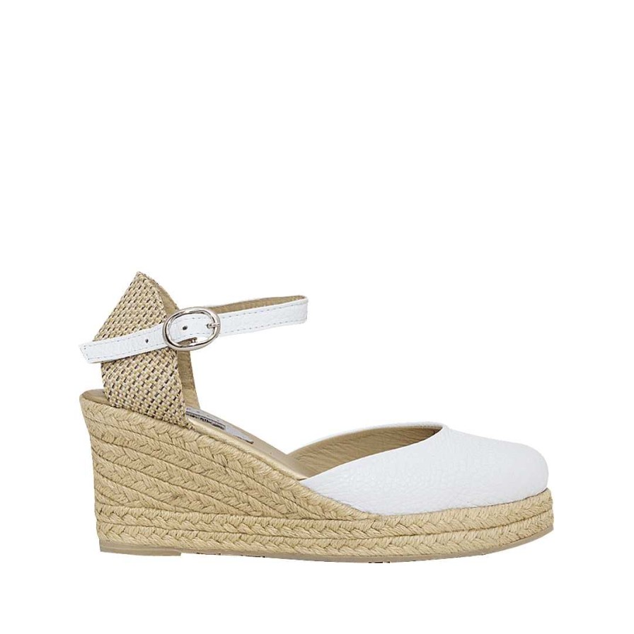 Zapatos Bon-Bonite | Espadrila Con Cuna Color Blanco Ostra En Cuero Grabado