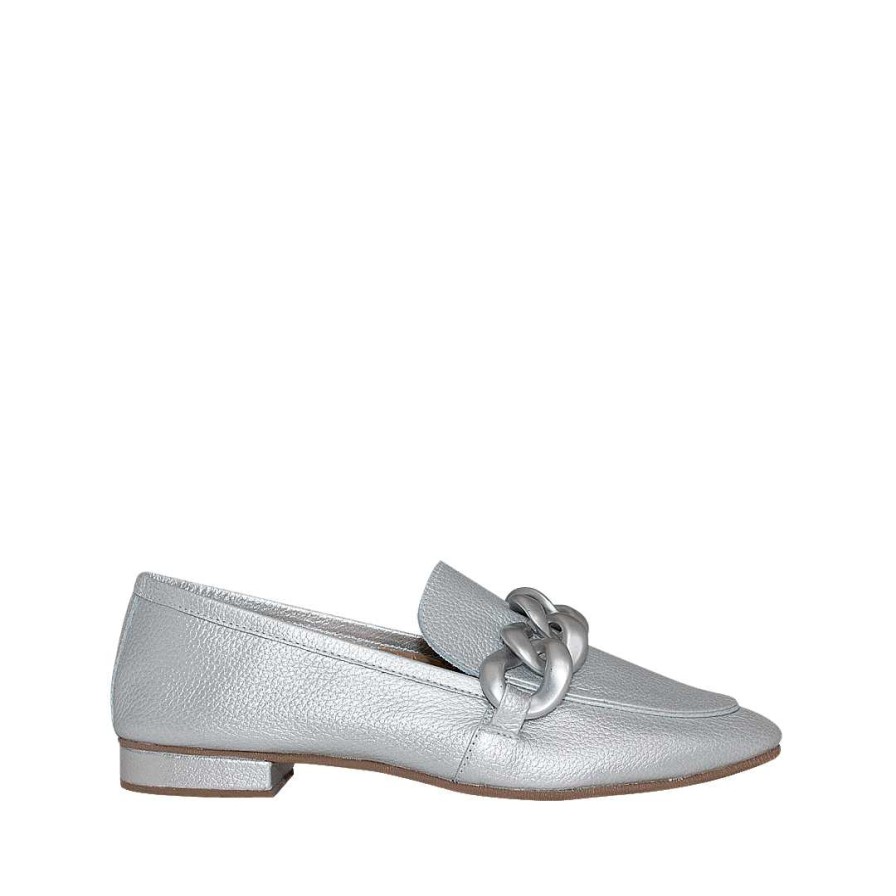 Zapatos Bon-Bonite | Mocasin Con Correa En Samak Color Plata En Cuero Napa