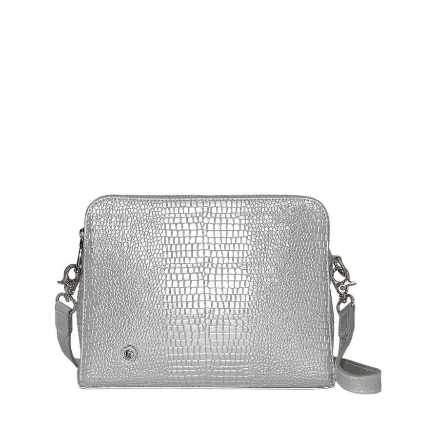 Bolsos Bon-Bonite | Manos Libres Color Gris Plata En Cuero Grabado