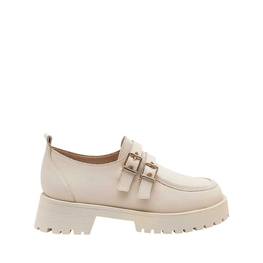 Zapatos Bon-Bonite | Mocasin En Cuero Color Blanco Crema