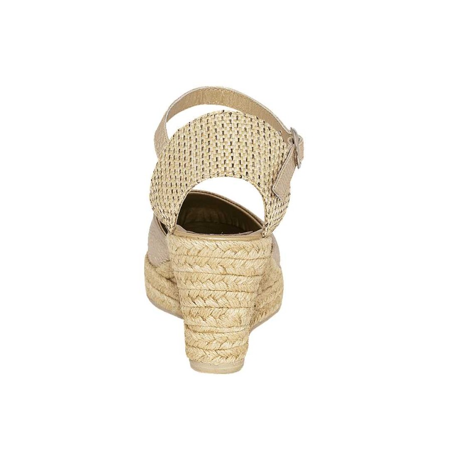 Zapatos Bon-Bonite | Espadrila Con Cuna Color Oro Italiano En Cuero Grabado