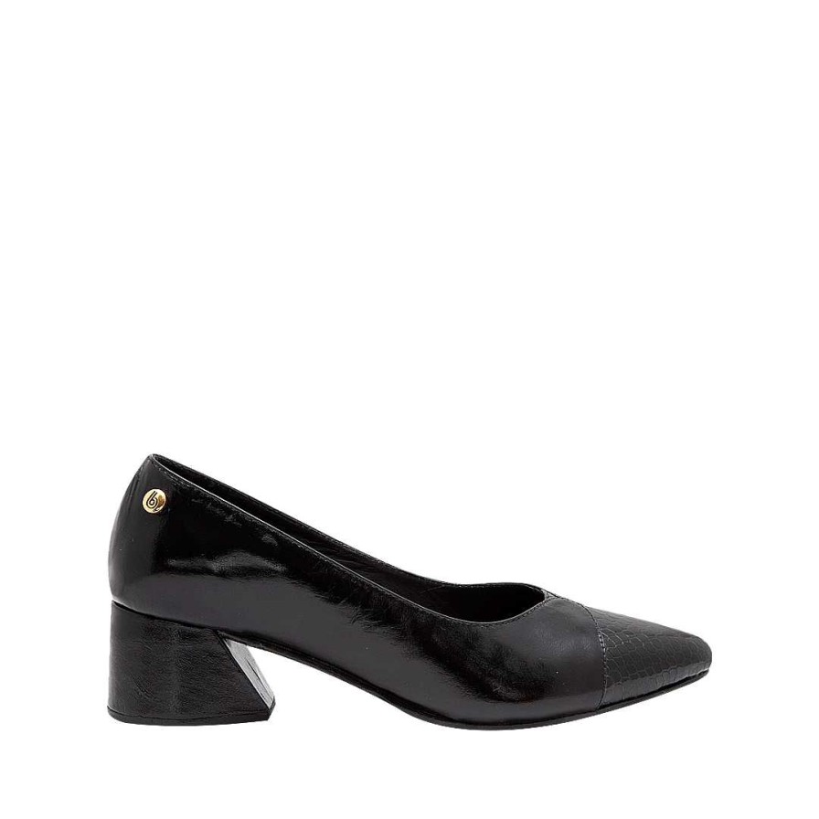 Zapatos Bon-Bonite | Tacon En Cuero Color Negro Onix