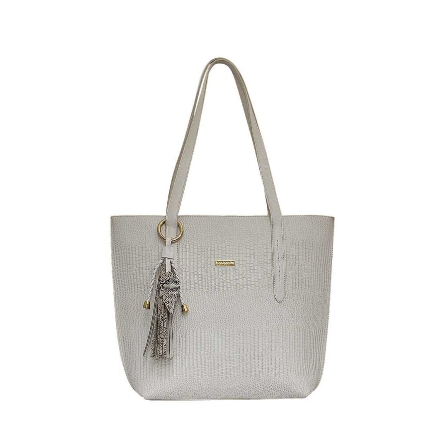 Bolsos Bon-Bonite | Cartera De Mano Estilo Tote Bag Color Blanco Crema En Cuero