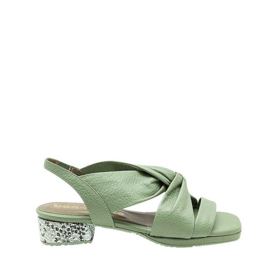 Zapatos Bon-Bonite | Sandalia En Cuero Color Verde Sabila