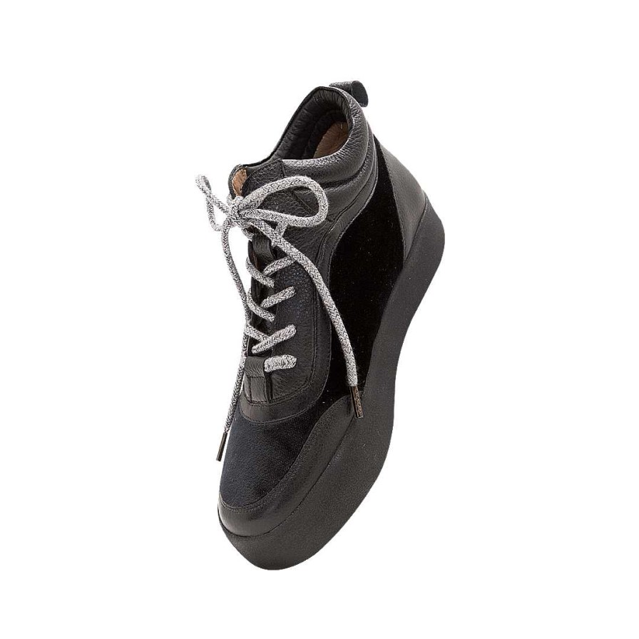 Zapatos Bon-Bonite | Tenis Abotinados En Cuero Y Textil Color Negro Onix