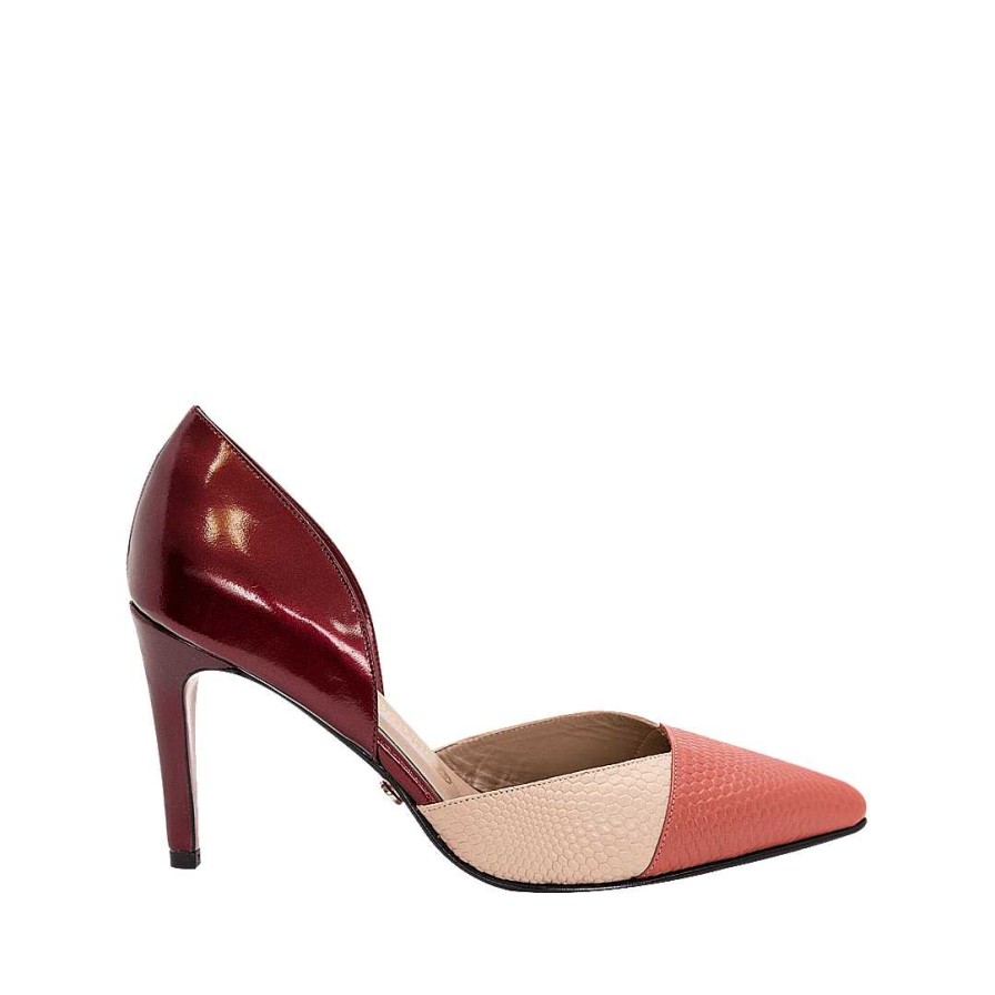 Zapatos Bon-Bonite | Tacon En Cuero Color Palo Rosa Por Nude Y Merlot