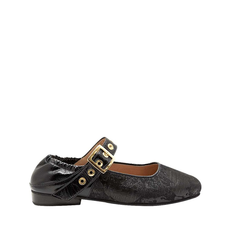 Zapatos Bon-Bonite | Baleta En Cuero Y Textil Color Negro Onix