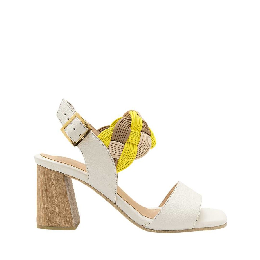 Zapatos Bon-Bonite | Sandalia De Tacon En Cuero Color Blanco Crema