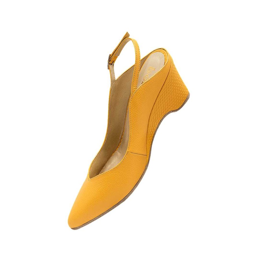 Zapatos Bon-Bonite | Tacon En Cuero Color Amarillo Imperial