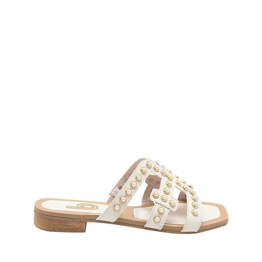 Zapatos Bon-Bonite | Sandalia Tipo Mule En Cuero Color Blanco Crema