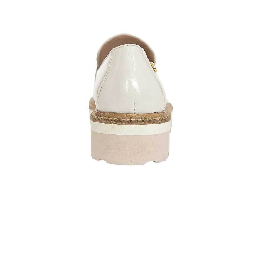 Zapatos Bon-Bonite | Mocasin En Cuero Charol Color Blanco Crema